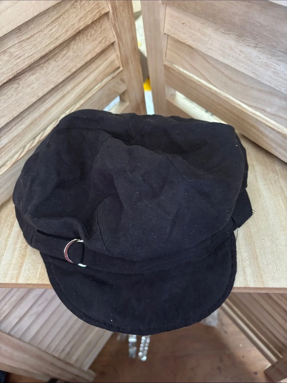 Black Ultrasuede Children’s Newsboy Cap with Decorative Ring